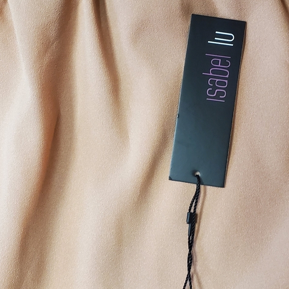 Isabel Lu beige firty off shoulder high/low dress L - Picture 3 of 4